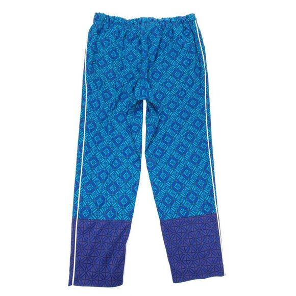 ST JOHN Ratan Print Stretch Silk Twill Pants Ankle Crop Azurite Boho Blue Large - Picture 4 of 7